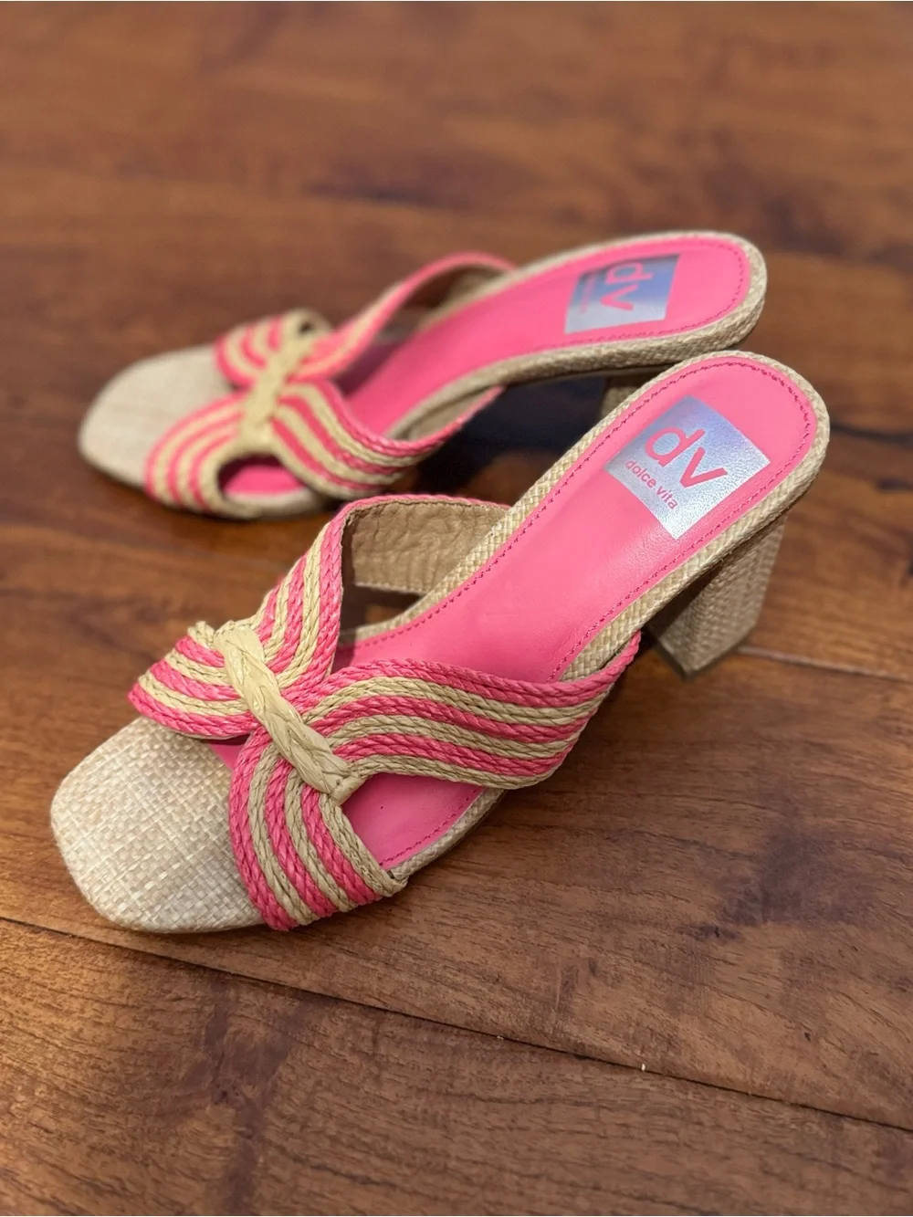 Dolce Vita Pink and Natural Braided Slide Sandals
